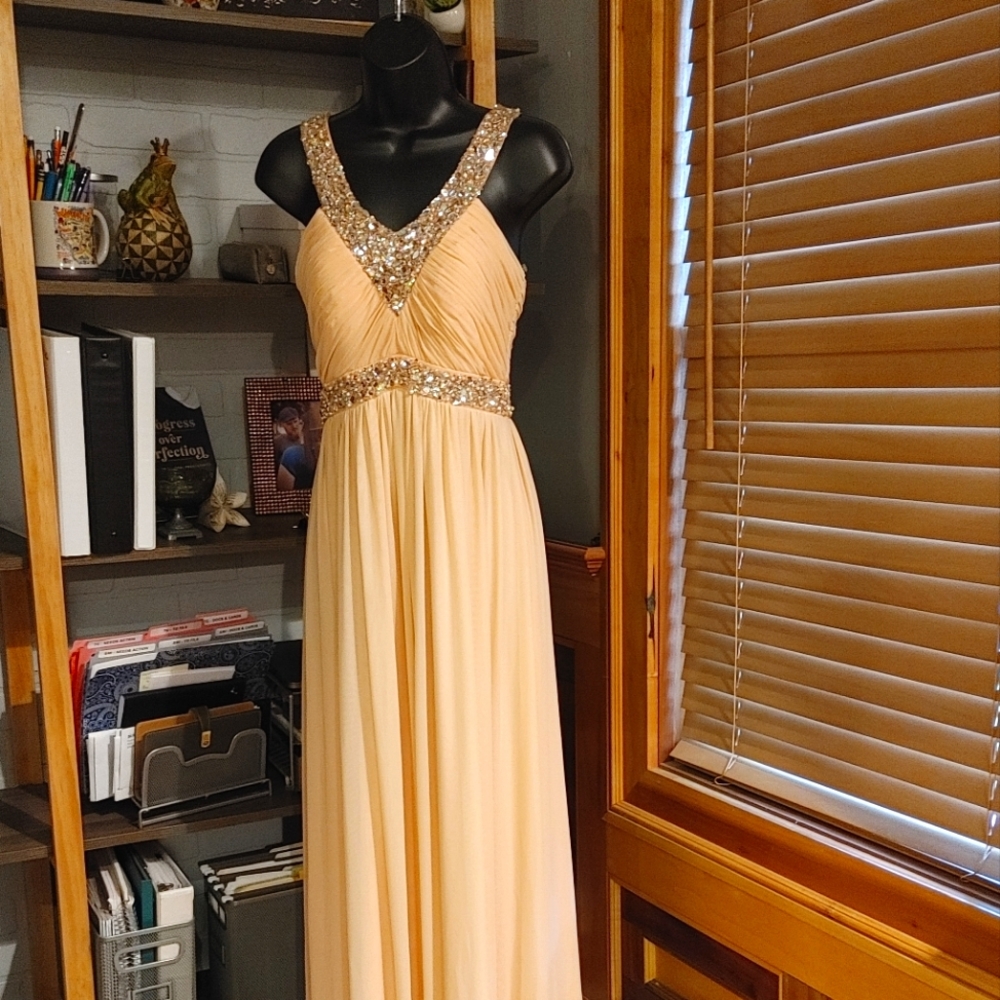 .V-Neck A-Line Beaded Formal Dress